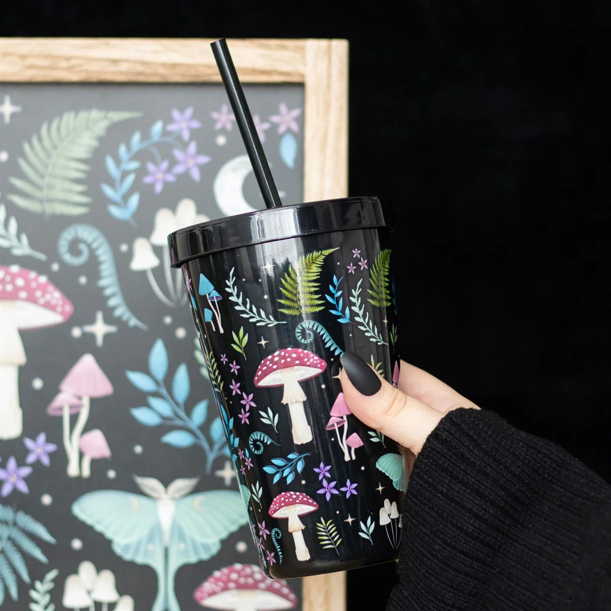 Dark Forest Print Plastic Tumbler with Straw - Image 3
