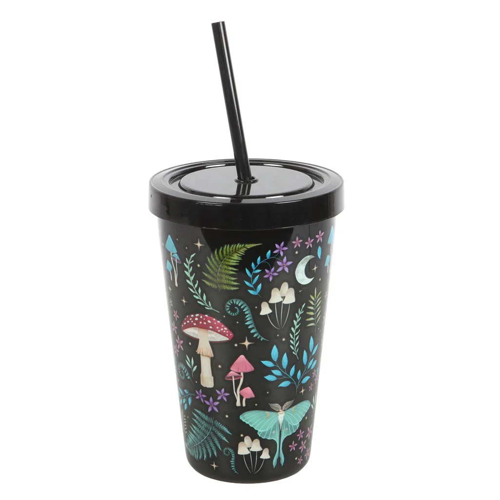 Dark Forest Print Plastic Tumbler with Straw - Image 4