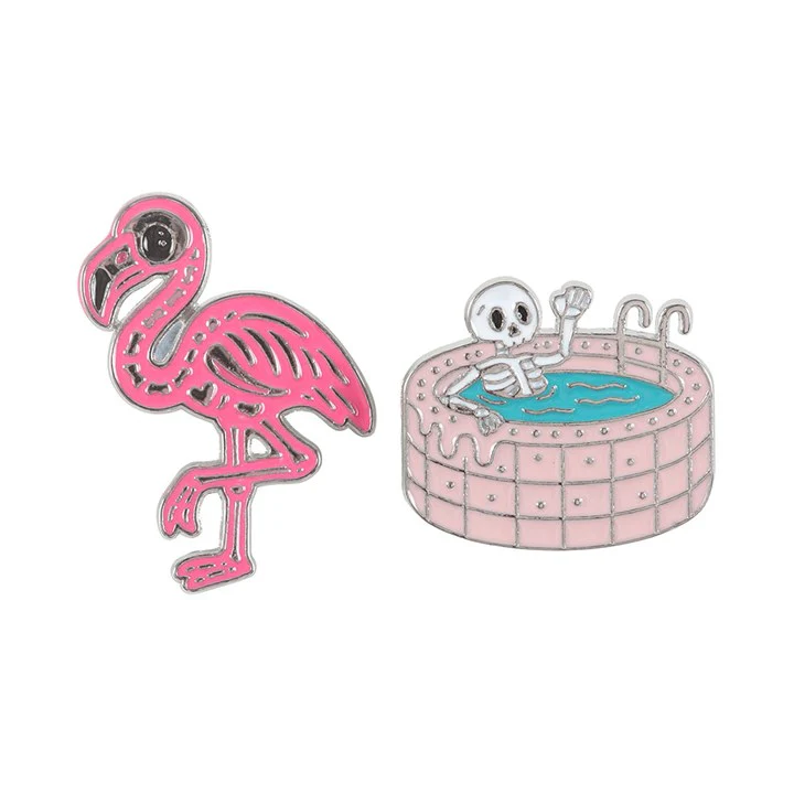 Dead Cool Skeleton and Flamingo Enamel Pin Badges - Image 3