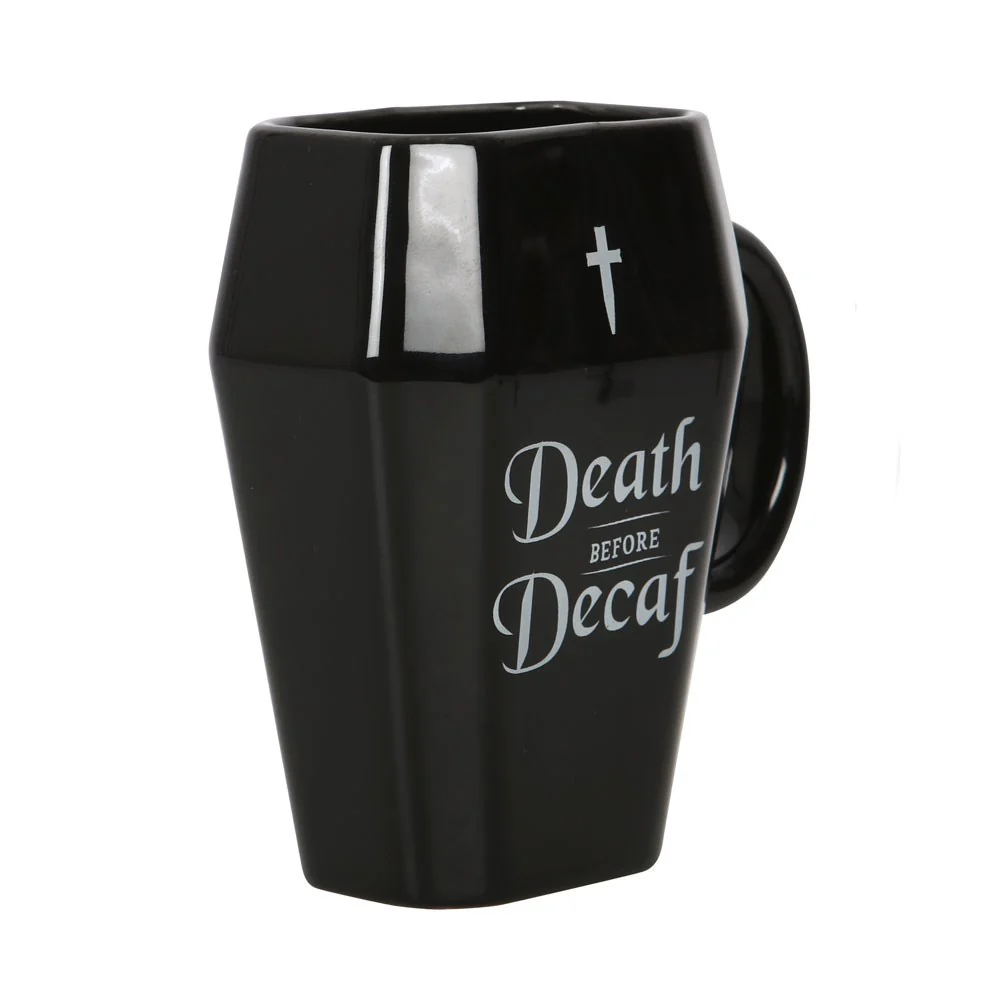 Death Before Decaf Black Coffin Mug - Image 3