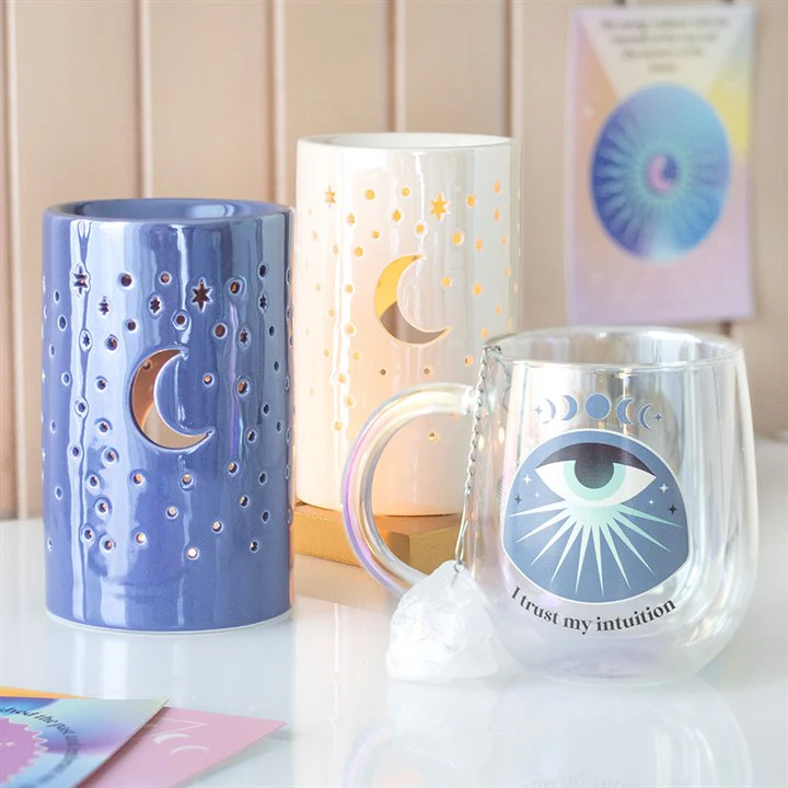 Iridescent White Moon Pillar Oil Burner and Wax Warmer - Image 6