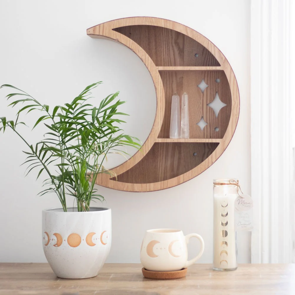 Wooden Crescent Moon Wall Shelf - Image 3