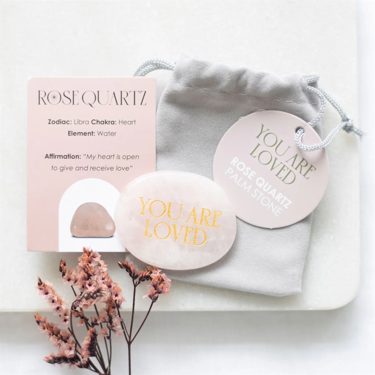 You Are Loved Rose Quartz Crystal Palm Stone - Image 5